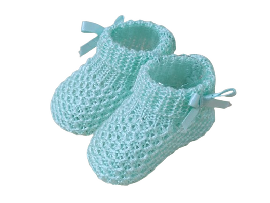 Knitted Perlé Booties with Bow | Autumn/Winter Collection