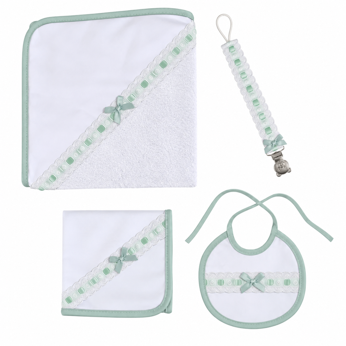 Conjunto de Bebé: Babete + Fralda + Toalha + Porta Chupeta
