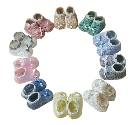 Bicolor Perlé Knit Booties with Bow | Spring/Summer Collection