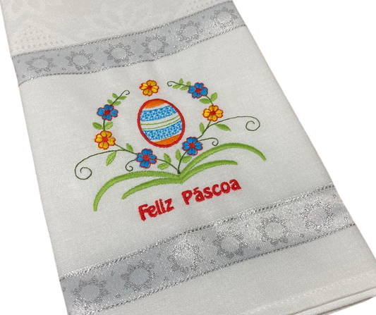 Panos de Cozinha Bordados Sarja- Feliz Páscoa