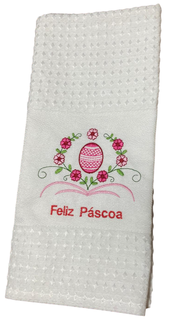 Panos de Cozinha Bordados Sarja- Feliz Páscoa