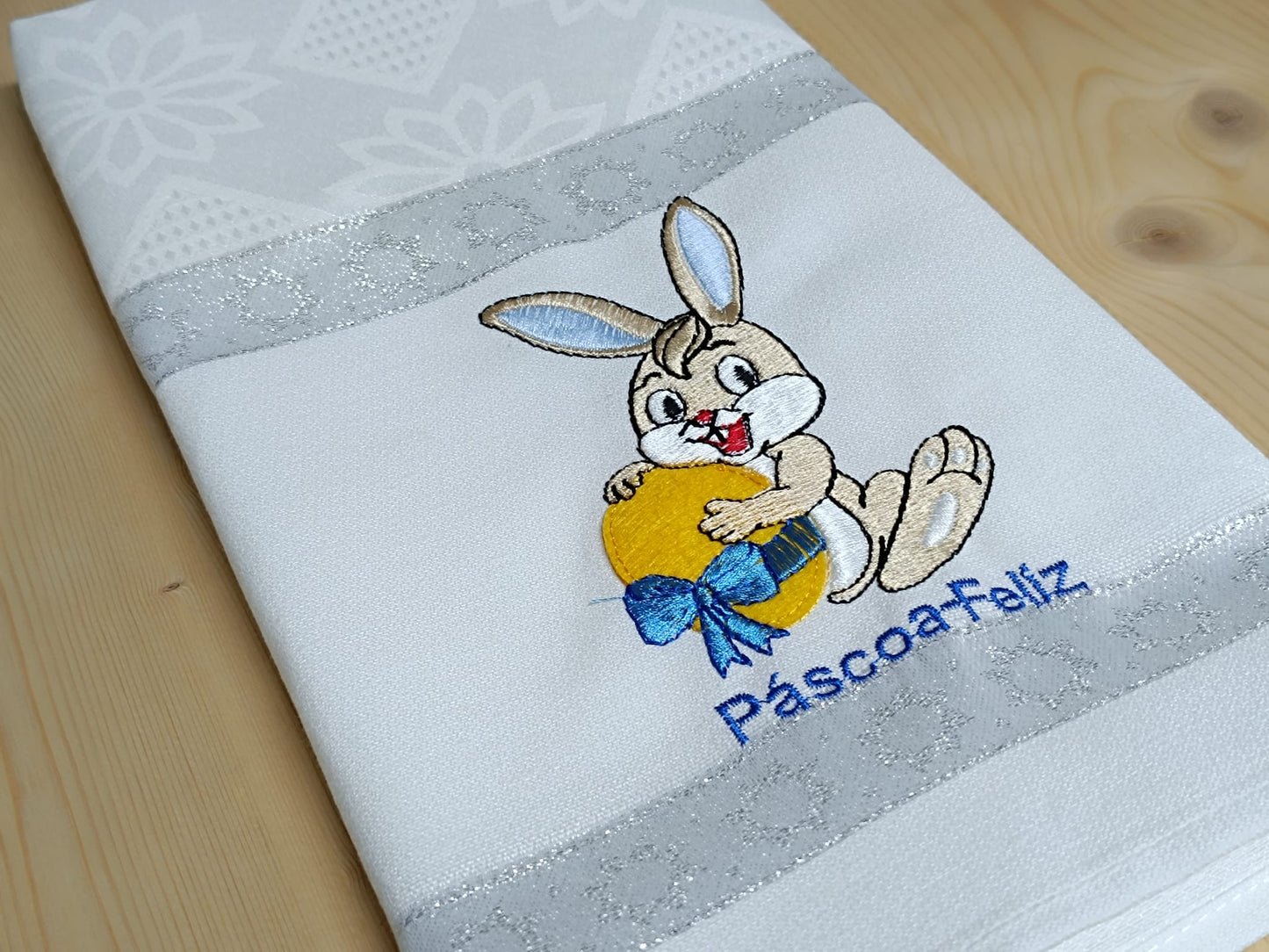 Panos de Cozinha Bordados Sarja Páscoa- Páscoa Feliz