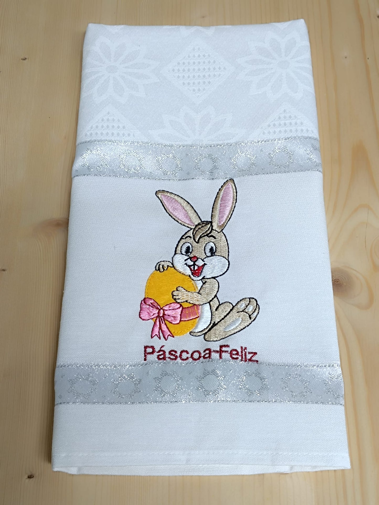 Panos de Cozinha Bordados Sarja Páscoa- Páscoa Feliz