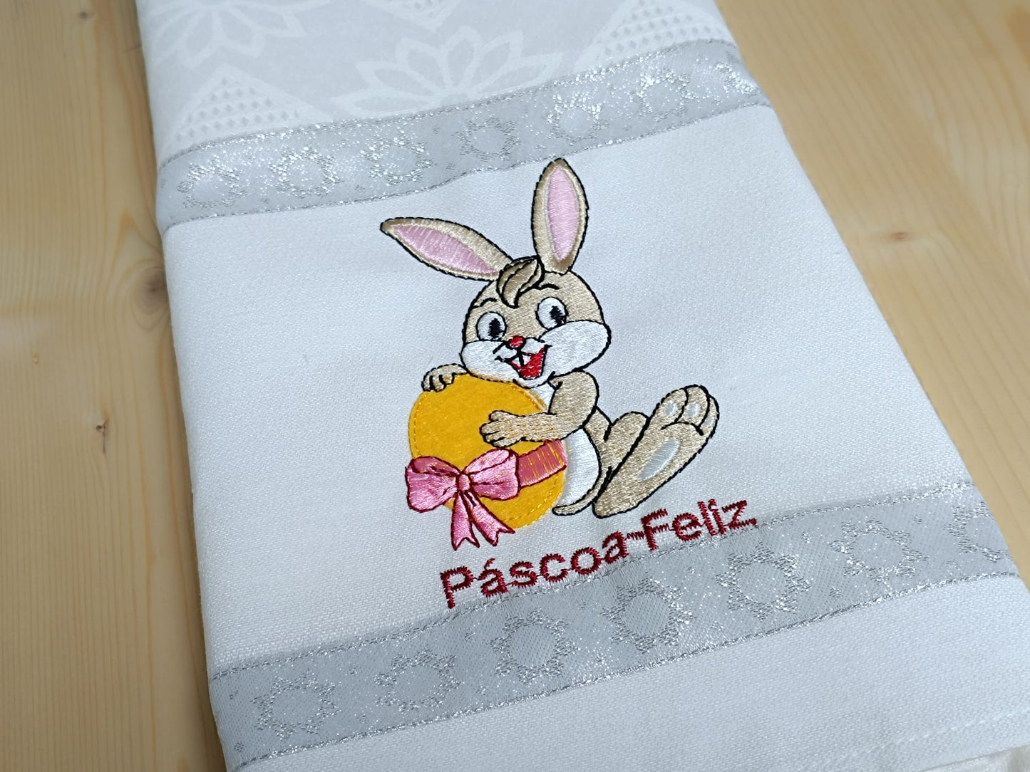 Panos de Cozinha Bordados Sarja Páscoa- Páscoa Feliz
