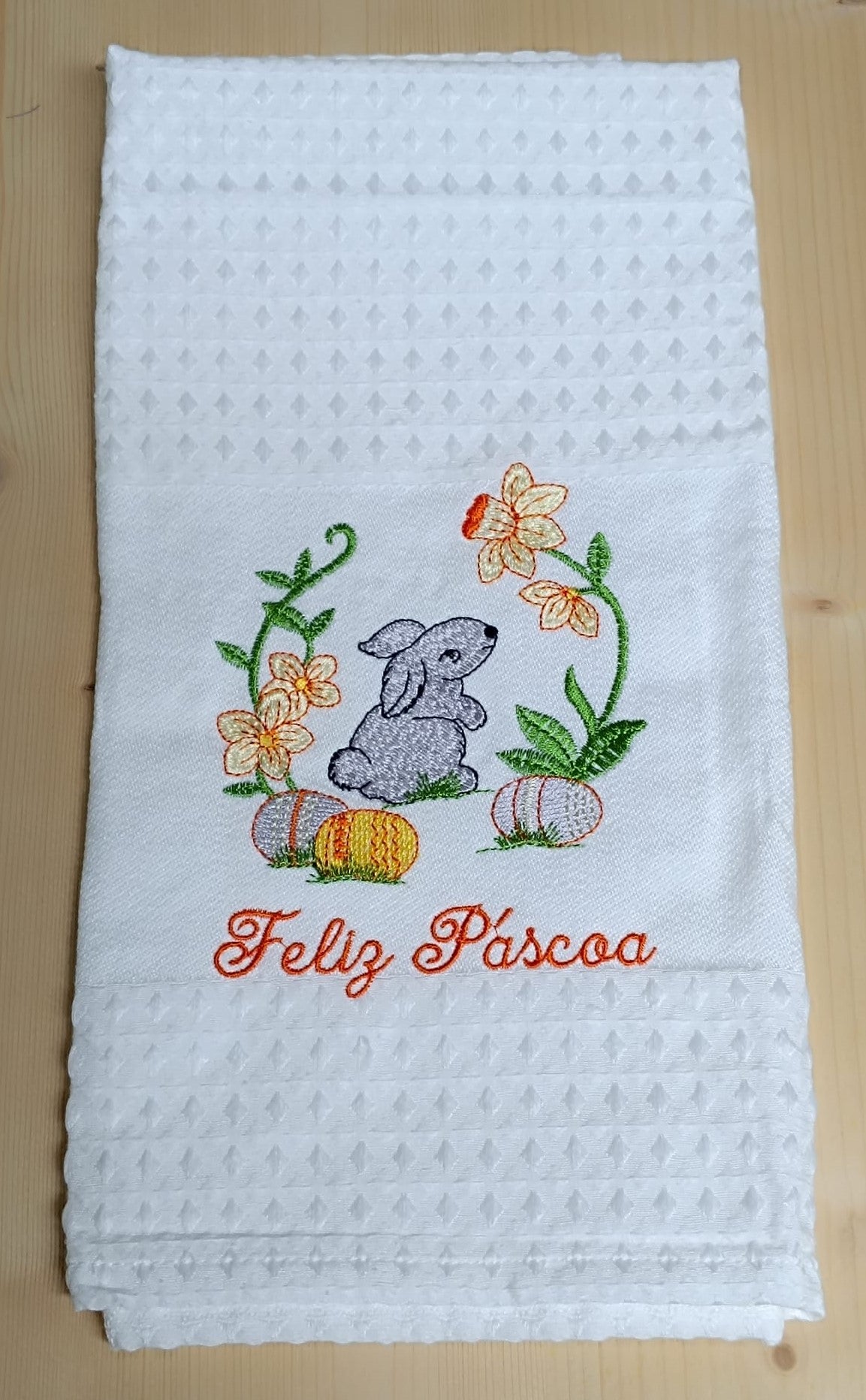 Panos de Cozinha Bordados Sarja Páscoa- Coelhinho