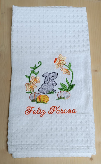 Panos de Cozinha Bordados Sarja Páscoa- Coelhinho