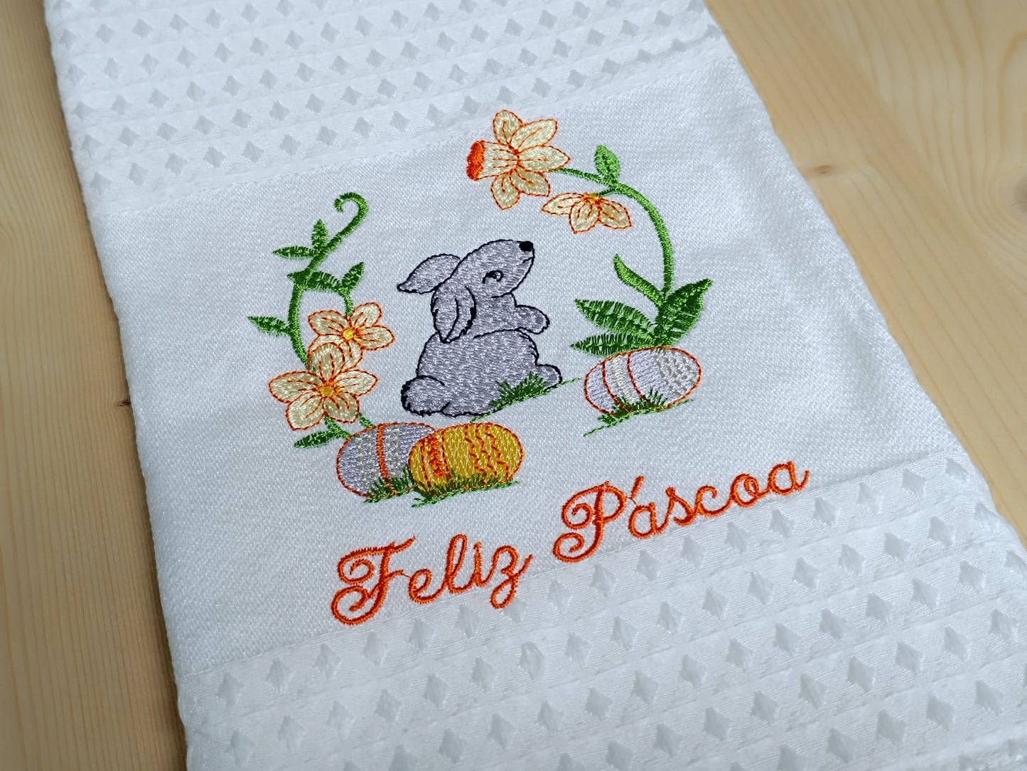Panos de Cozinha Bordados Sarja Páscoa- Coelhinho