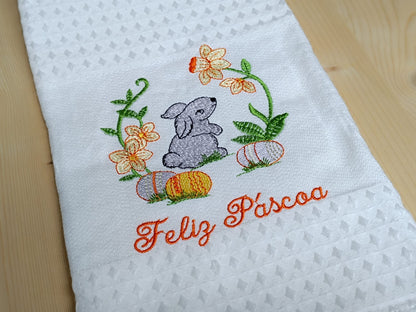 Panos de Cozinha Bordados Sarja Páscoa- Coelhinho