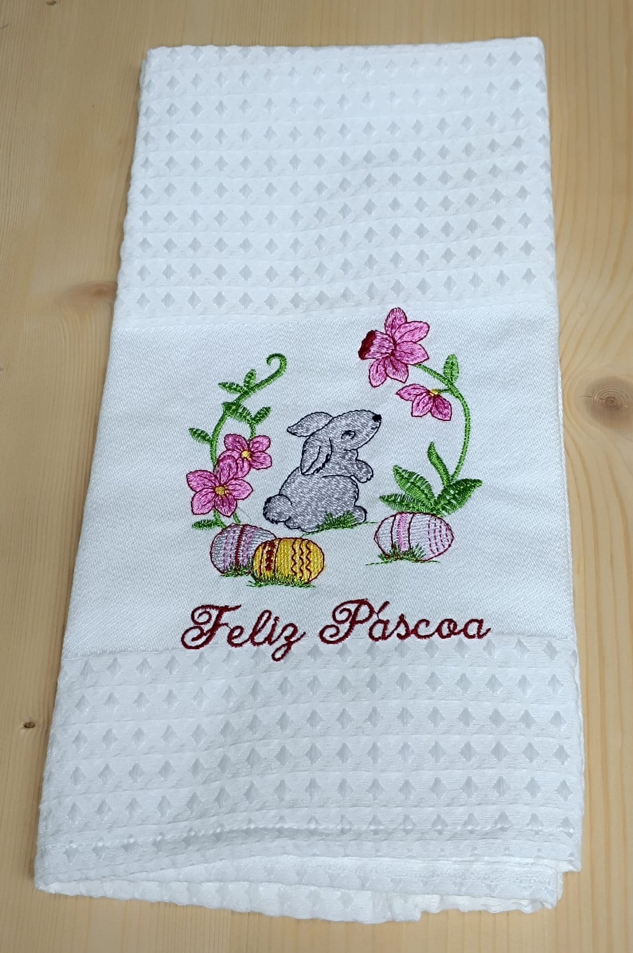 Panos de Cozinha Bordados Sarja Páscoa- Coelhinho