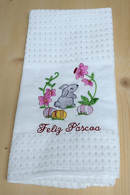 Panos de Cozinha Bordados Sarja Páscoa- Coelhinho