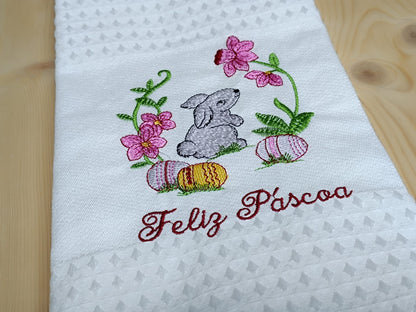 Panos de Cozinha Bordados Sarja Páscoa- Coelhinho