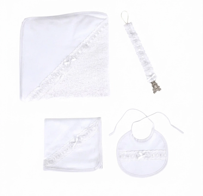 Conjunto de Bebé: Babete + Fralda + Toalha + Porta Chupeta