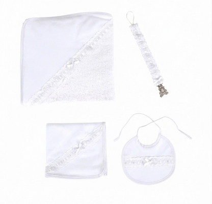 Conjunto de Bebé: Babete + Fralda + Toalha + Porta Chupeta