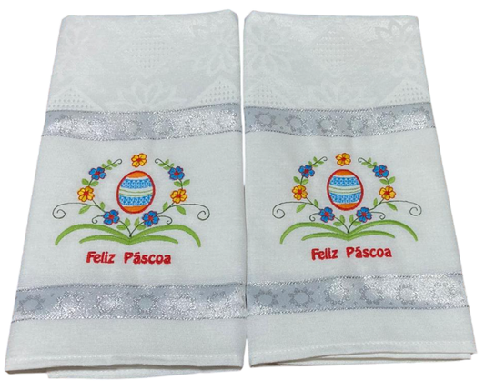 Panos de Cozinha Bordados Sarja- Feliz Páscoa