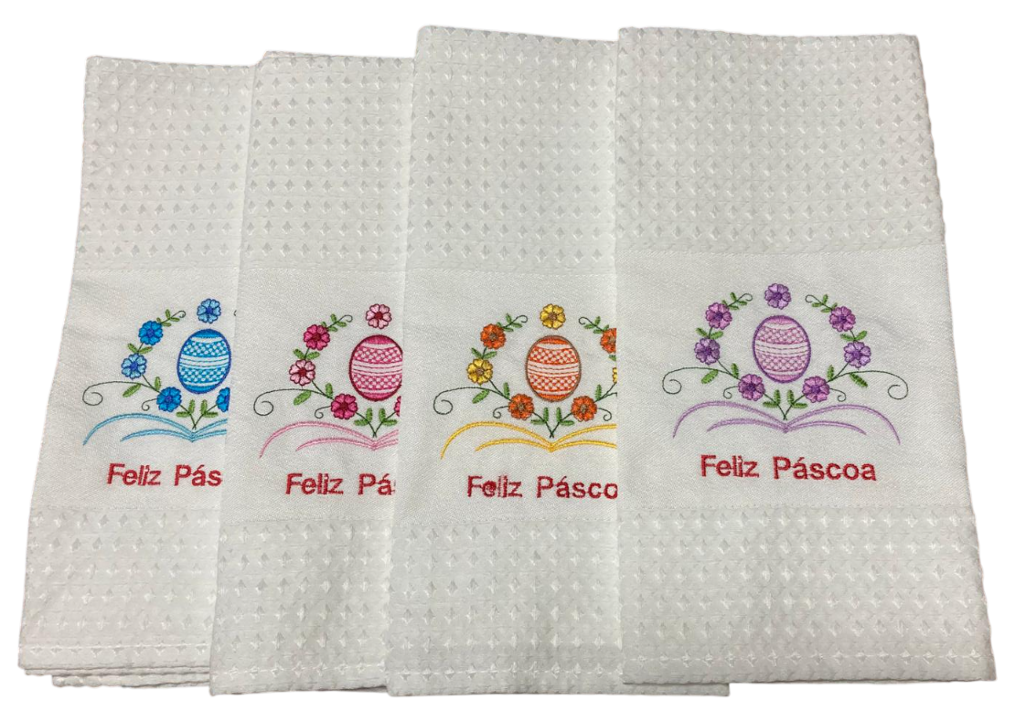 Panos de Cozinha Bordados Sarja- Feliz Páscoa