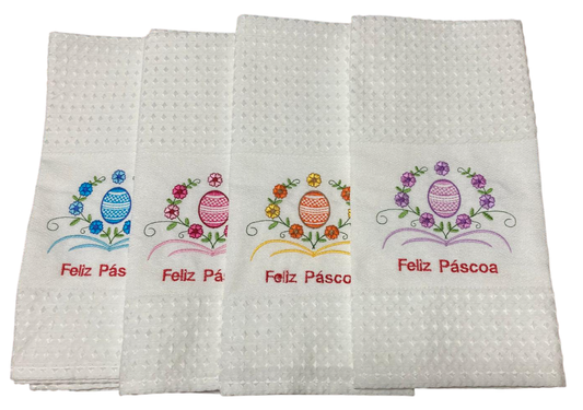 Panos de Cozinha Bordados Sarja- Feliz Páscoa