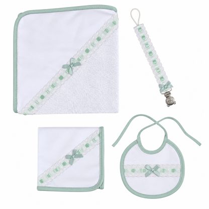 Conjunto de Bebé: Babete + Fralda + Toalha + Porta Chupeta