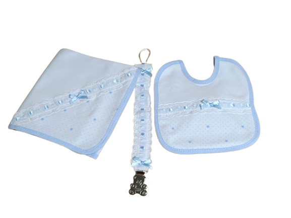 Conjunto- Fralda, Babete, Prende Chupeta