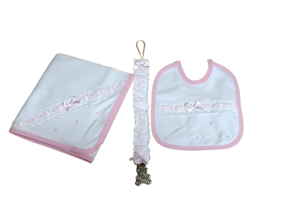 Conjunto- Fralda, Babete, Prende Chupeta
