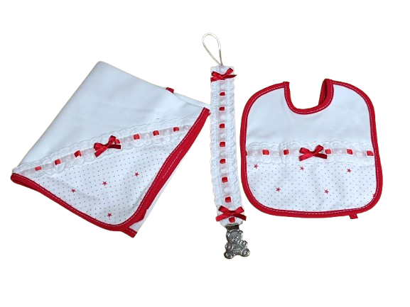 Conjunto- Fralda, Babete, Prende Chupeta