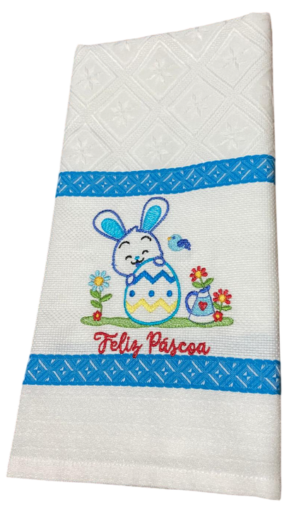 Panos de Cozinha Bordados Sarja- Feliz Páscoa