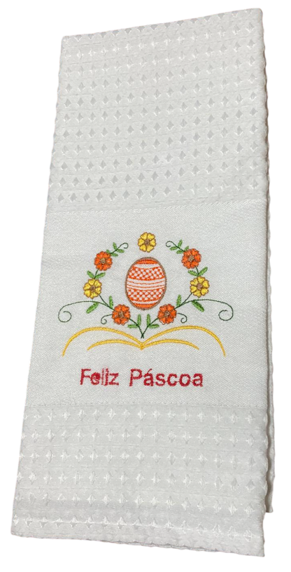 Panos de Cozinha Bordados Sarja- Feliz Páscoa