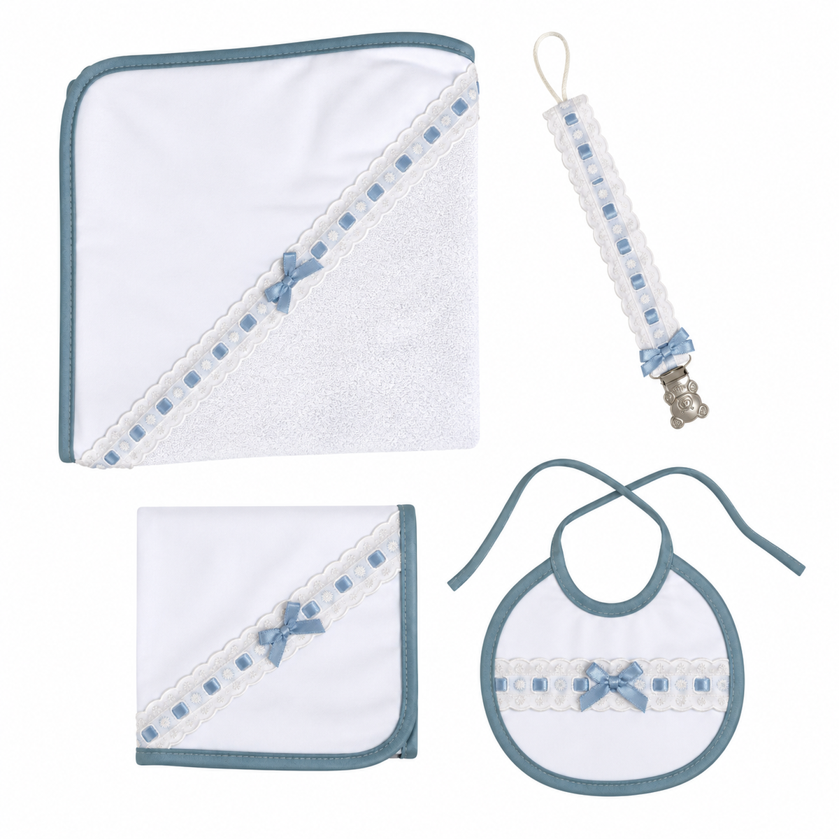 Conjunto de Bebé: Babete + Fralda + Toalha + Porta Chupeta